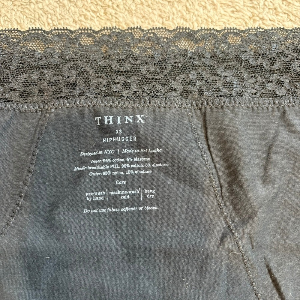 Thinx Hiphugger Period Panties XS Black Lace Trim‎ Absorbent Underwear - Picture 3 of 11